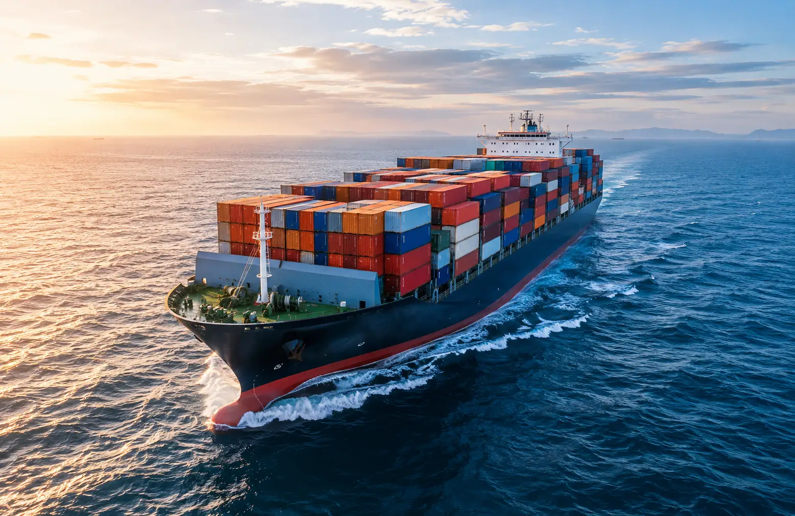 A transport ship sailing on the sea